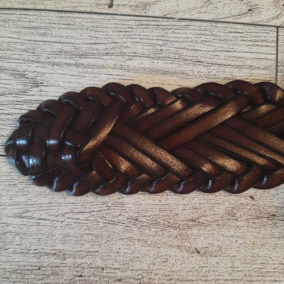 Size Large Woven Leather Belt Brown Braided Boho Western NEW main image 9